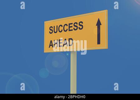 Schild Erfolg voraus Vintage Retro Farbe getönt, 3D-Rendering Stockfoto