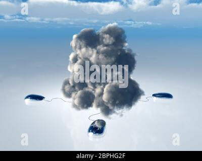 Cloud Computing Konzept mit mehreren Computer Mäuse und Schnüre in gerenderten 3D-Cloud Stockfoto