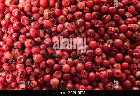 Rosa Pfeffererbsen Draufsicht, Textur, Hintergrund Stockfoto