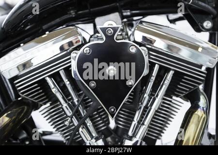 Motorradrmotor, Detail eines Motors in einem leistungsstarken Motorrad, Fahrzeugtransport Stockfoto