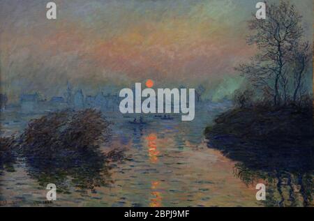 Sonnenuntergang auf der Seine bei Lavacourt, Effekt Winter 1880 von Claude Monet Paris, 1840 - 1926, Giverny, Französisch, Frankreich. Stockfoto