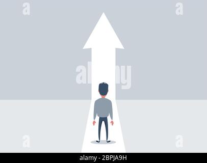 Business Growth Vektor-Konzept mit Mann zu Fuß nach oben Pfeil. Symbol für Erfolg, Förderung, Karriereentwicklung. Stock Vektor