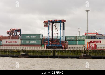 Hamburg / Deutschland - 21. Februar 2017: Containerterminal im Hamburger Hafen Stockfoto