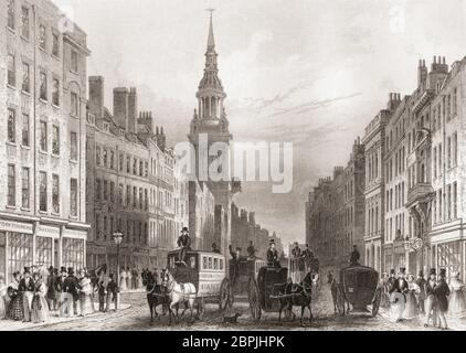 Cheapside, London, England, 19. Jahrhundert. Aus der Geschichte Londons: Illustriert durch Ansichten in London und Westminster, erschienen um 1838. Stockfoto