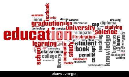 Bildung Wort Cloud Konzept auf weißem Hintergrund, 3d-Rendering. Stockfoto