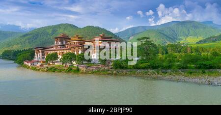 Punakha Dzong Kloster Panorama Blick, einer der größten Kloster in Asien, Punakha, Bhutan Stockfoto