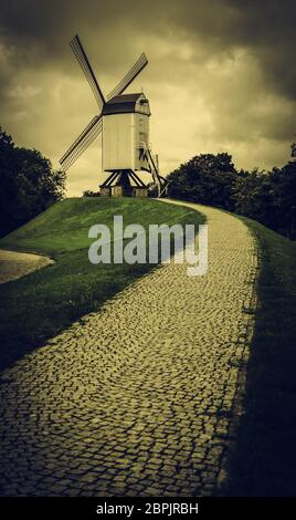 Alte Mühle in Brügge, Detail der Mühle, Weltkulturerbe Stockfoto