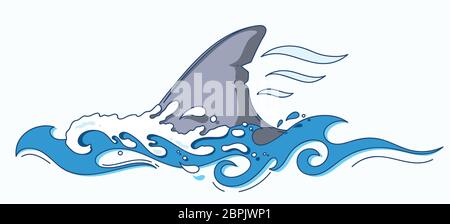 Handgezeichnete Vektorgrafik einer Haiflosse in den Meereswellen Stock Vektor