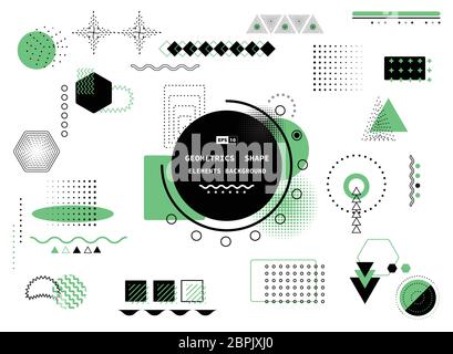 Abstrakt trendy geometrisches Design von schwarzen und grünen memphis Stil Muster Abdeckung Hintergrund. Verwenden Sie für Anzeige, Poster, Kunstwerk, Schablone Design, Print. Illus Stock Vektor