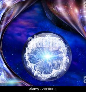 Abstraktion. Bündel von Blitzen. Pure Energie in Crystal Ball Stockfoto