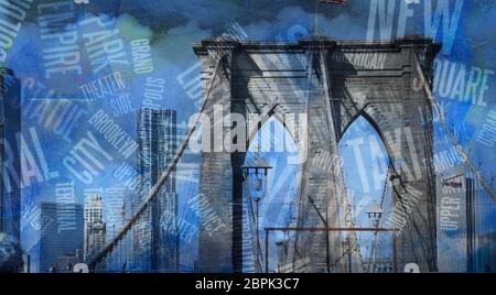 Moderne Kunst in New York Brooklyn Bridge Stockfoto