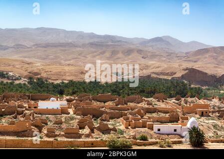 Oasis und zerstörten Dorf Tamerza in Tunesien Stockfoto