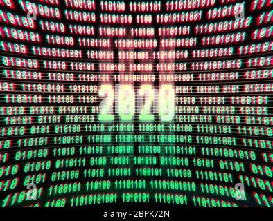 Neujahr 2020 gekrümmte binäre Display-Illustration Stockfoto