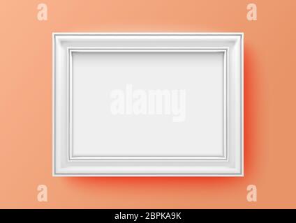 A3, A4 Horizontal leerer Bilderrahmen für Fotos. Vektor realistische Holz weiße Bild-Framing-Matte mit breiten Rändern Schatten. Isolierte Bilderrahmen Mockup-Vorlage auf rosa Hintergrund. Stock Vektor