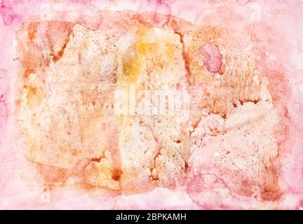 Abstract Pink und Gelb handbemalte Blatt Papier in Aquarell monotype Technik farbige Stockfoto