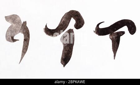 Ausbildung Zeichnung in Sumi-e (suibokuga) Stil - stilisierte Bild von Pilzen handbemalt mit schwarzen Aquarelle auf weißem Papier Stockfoto