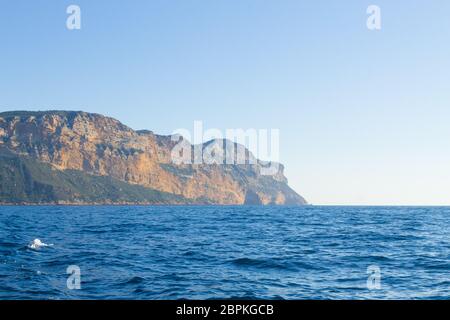 Cap Canaille Blick aus Meer, Frankreich. Französische höchste Klippe. Mittelmeer Stockfoto