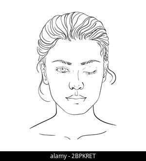 Diagramm Make-up-Artist leer. Vorlage. Vector Illustration. Abbildung auf einem weißen Hintergrund Gliederung der menschlichen weiblichen Gesicht für Make-up. Stockfoto