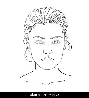 Diagramm Make-up-Artist leer. Vorlage. Vector Illustration. Abbildung auf einem weißen Hintergrund Gliederung der menschlichen weiblichen Gesicht für Make-up. Stockfoto