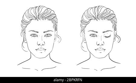 Diagramm Make-up-Artist leer. Vorlage. Vector Illustration. Abbildung auf einem weißen Hintergrund Gliederung der menschlichen weiblichen Gesicht für Make-up. Stockfoto