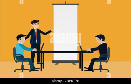 Mock-up-Illustration des leeren Rollup-Standes in einem Geschäftstreffen Stock Vektor