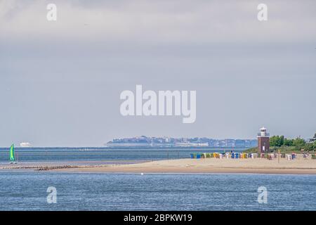 Leuchtturm Olhörn am Wyk-Strand auf der nordfriesischen Insel Föhr Stockfoto