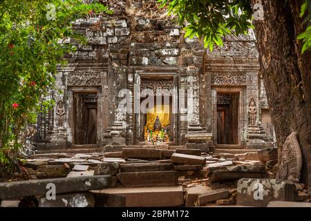 Heiligtum in der oberen Ebene von Wat Phu, eine UNESCO Khmer/Pre-Angkhor Ruine in Pakse, Champasak Provinz, Lao PDR Stockfoto
