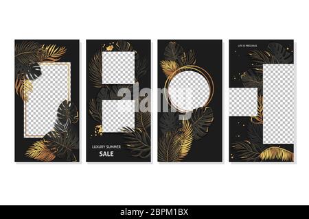 Vektor-Satz von Banner-Vorlagen mit Luxus tropischen Blättern. Stock Vektor