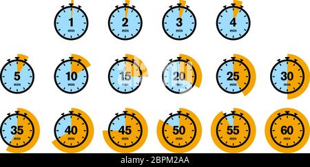 Küchentimer-Symbol, 1 bis 60 Minuten Countdown-Symbole Vektorgrafik Stock Vektor