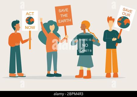 Gruppe von Menschen mit Plakaten und Plakaten zum globalen Streik für den Klimawandel Stockfoto