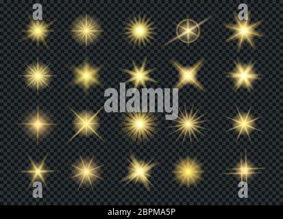 Sonnenschein glühende Goldsterne Effekte Stock Vektor