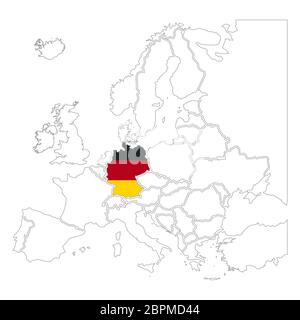 Detaillierte Deutschland Silhouette mit Landesflagge auf Kontur europakarte auf weiß Stock Vektor