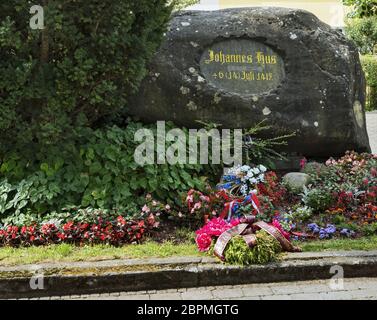 Das Denkmal in Konstanz, wo der tschechische Kirchenreformer Jan Hus hingerichtet wurde Stockfoto