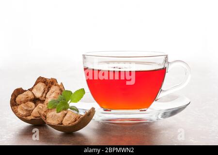 Luo Han Guo aka Mönch Obst natürliche pflanzliche Heilmittel auf. Leistungsstarke gesundes Süßungsmittel. Stockfoto