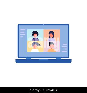Kollegen sprechen auf dem Laptop-Bildschirm miteinander. Konferenz-Videoanruf, Arbeiten von zu Hause. vektorgrafik Stock Vektor