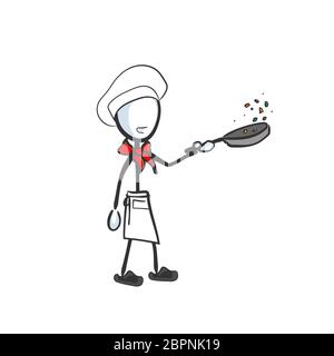 Koch kocht. Restaurant Essen. Professionelle Koch. Handgezeichnet. Stickman Cartoon. Doodle Skizze, Vektor Grafik Illustration Koch Stock Vektor