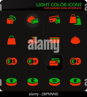 E-commers Easy color Vector Icons auf dunkler Hintergrund für User Interface Design Stockfoto