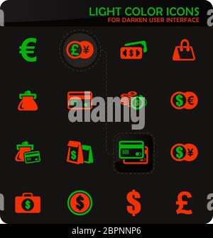 E-commers Easy color Vector Icons auf dunkler Hintergrund für User Interface Design Stockfoto