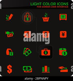 E-commers Easy color Vector Icons auf dunkler Hintergrund für User Interface Design Stockfoto