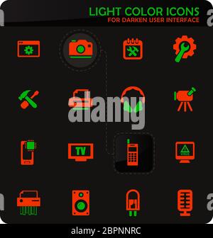 Elektronik Reparatur Easy color Vector Icons auf dunkler Hintergrund für User Interface Design Stockfoto