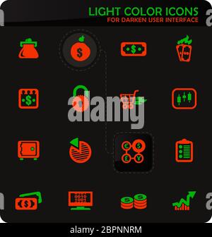 E-commers Easy color Vector Icons auf dunkler Hintergrund für User Interface Design Stockfoto