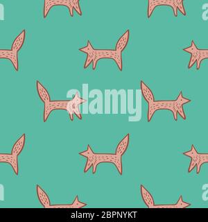Nahtloses Muster mit Doodle Foxes im schlichten skandinavischen Stil. Vektorgrafik. Stock Vektor