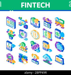 Fintech Innovation Isometrische Symbole Set Vector Stock Vektor