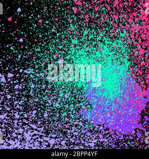 Neon Explosion paint Splatter künstlerische Template Design. Farbige Tinte Textur splash in schwarzen Hintergrund Vektor. Trendy creative design für Re Stockfoto