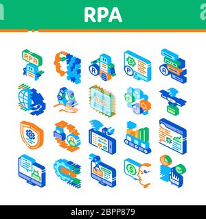 Rpa Robotic Process Automation Isometrische Symbole Set Vector Stock Vektor