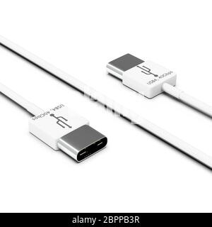 Die 3D-Wiedergabe von USB 4 Kabel auf weißem Hintergrund Stockfoto