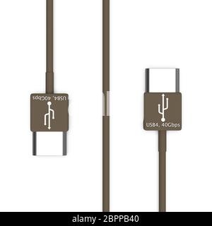 Die 3D-Wiedergabe von USB 4 Kabel auf weißem Hintergrund Stockfoto