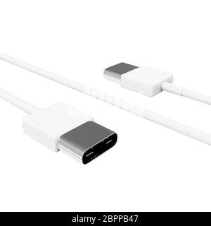 Die 3D-Wiedergabe von USB 4 Kabel auf weißem Hintergrund Stockfoto