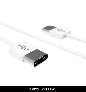 Die 3D-Wiedergabe von USB 4 Kabel auf weißem Hintergrund Stockfoto