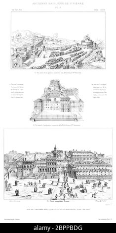 Rom, Vatikan: Blick auf die antike Basilika und den Päpstlichen Palast um das Jahr 1558, vom Vatikan 1882. Stockfoto